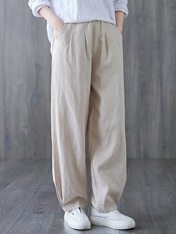 Simple Wide Leg Loose Elasticity Solid Color Casual Pants Bottoms