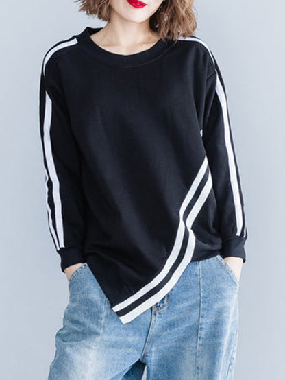 Cropped Long Sleeves Striped Round-Neck Hoodies&Sweatshirt