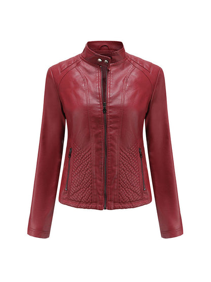Long Sleeves Plus Size Buttoned Pockets Split-Joint Zipper Stand Collar Jackets Outerwear
