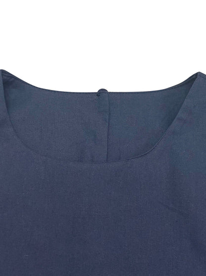 A-Line Loose Contrast Color Pockets Split-Joint Round-Neck Maxi Dresses