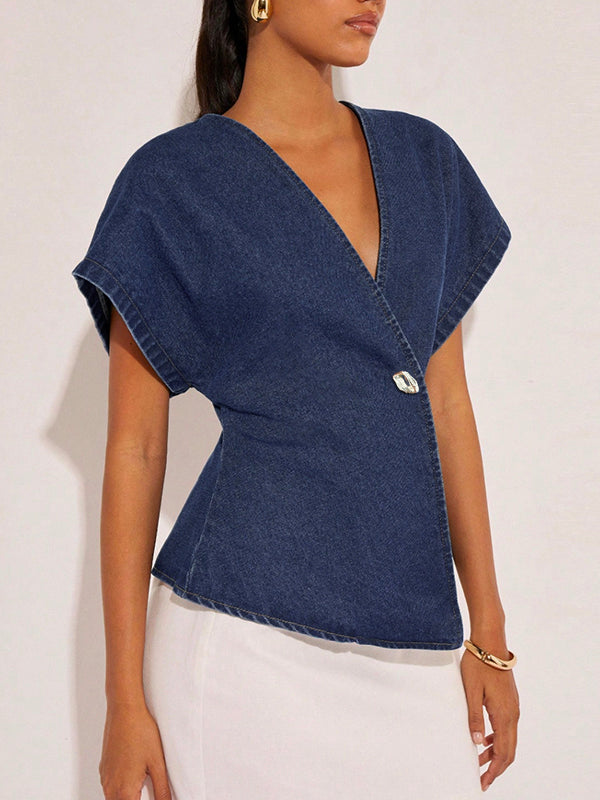 Raglan Sleeve Split-Joint V-Neck Blouses&Shirts Tops