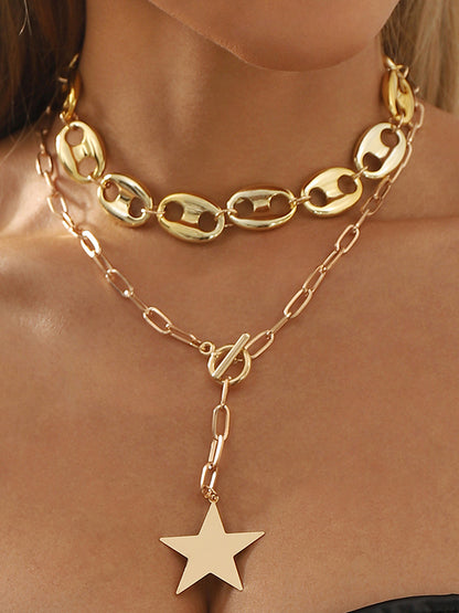 Chains Double Layered Geometric Star Shape Necklaces Accessories