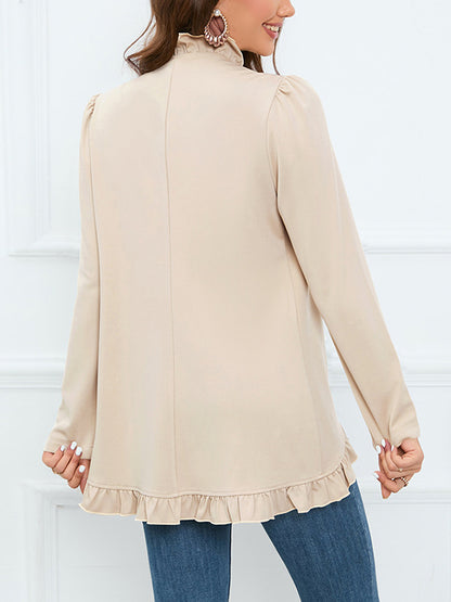 Long Sleeves Loose Buttoned Ruffled Collarless Outerwear