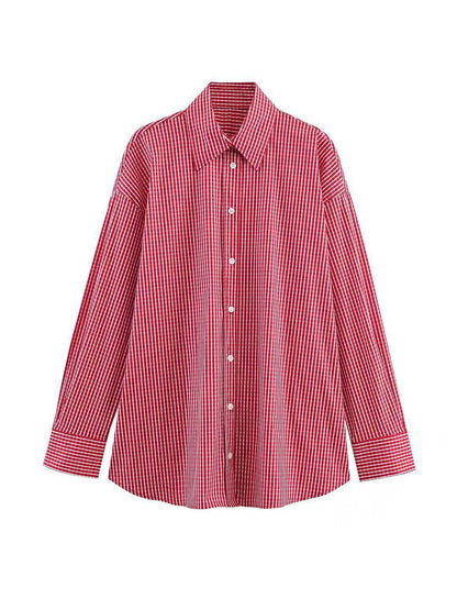 Contrast Color Buttoned Loose Long Sleeves Lapel Blouses&shirts Tops