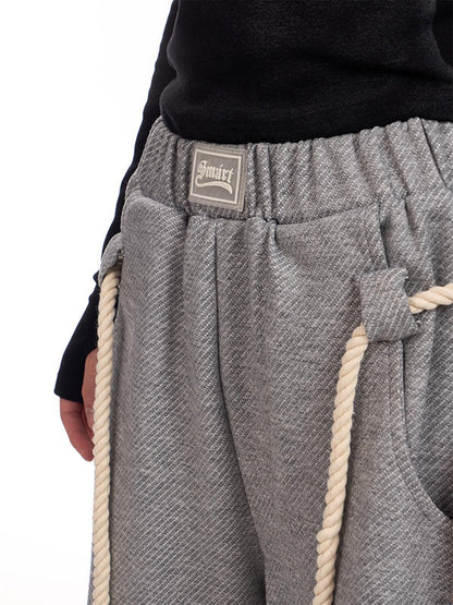 High Waisted Loose Drawstring Elasticity Pockets Solid Color Pants Trousers