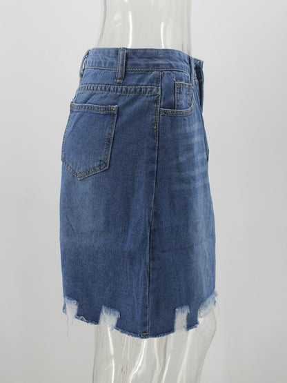 Denim Fringed Short Skirts Bottoms