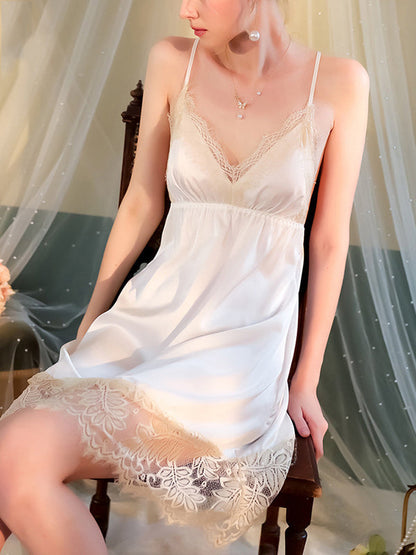 Sleeveless Backless Lacy Split-Joint Spaghetti-Neck Intimates&Pajamas