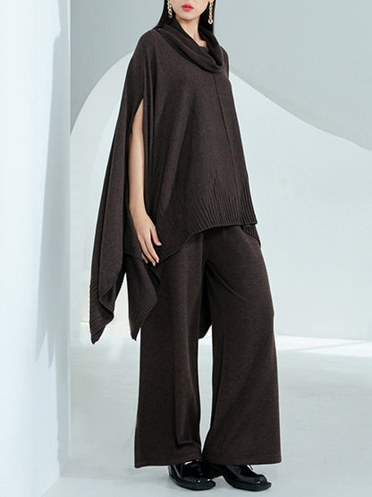 High-Low Long Sleeves Solid Color Heaps Collar Pullovers Sweater Tops