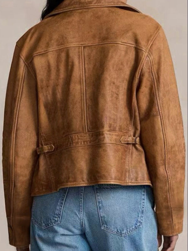 Long-Sleeved Baggy Solid Color Lapel Jacket