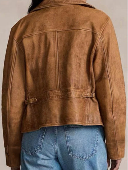 Long-Sleeved Baggy Solid Color Lapel Jacket