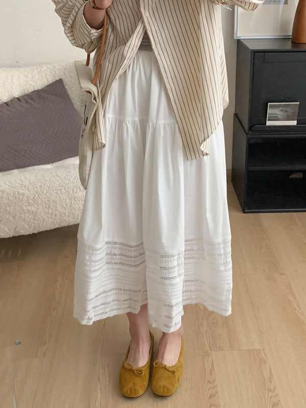 A-Line High Waisted Hollow Solid Color Split-Joint Skirts