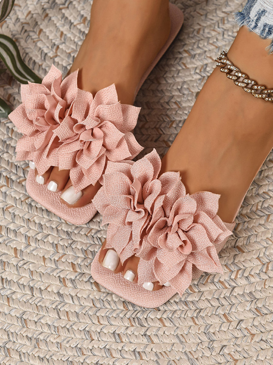 Flower Shape Open Toe Square-Toe Slippers