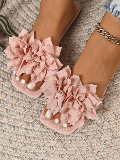 Flower Shape Open Toe Square-Toe Slippers