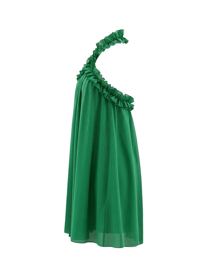 A-Line Loose Backless Solid Color Split-Joint Halter-Neck Midi Dresses