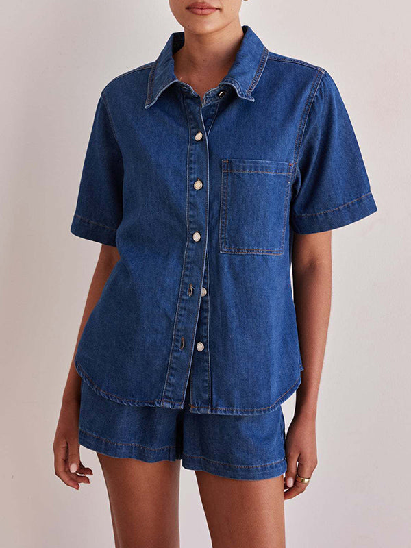 Loose Short Sleeves Split-Joint Lapel Blouses&Shirts Tops