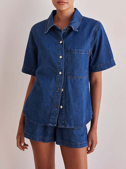 Loose Short Sleeves Split-Joint Lapel Blouses&Shirts Tops