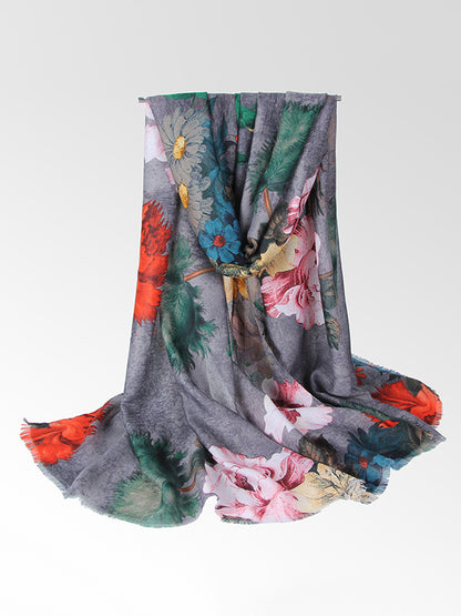 Floral Printed Fringed Shawl&Scarf