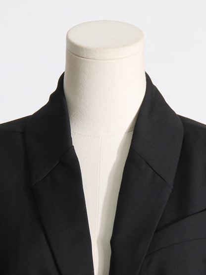 Long Sleeves Buckle Gauze See-Through Solid Color Split-Joint Notched Collar Blazer
