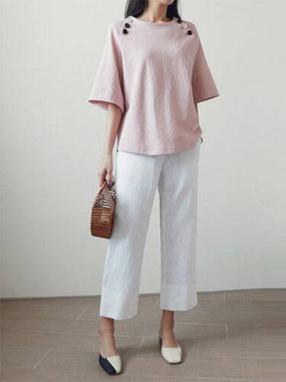 Linen Chic Plus Size Loose Casual Split-Side Ninth Pants