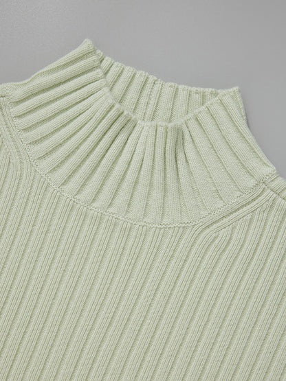 Solid Color High-Neck Long Sleeves Sweater Top + Wide Leg Pants Bottom Two Pieces Set