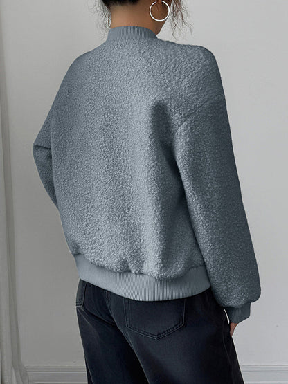 Long Sleeves Buttoned Elasticity Pockets Solid Color Collarless Jackets&Coats