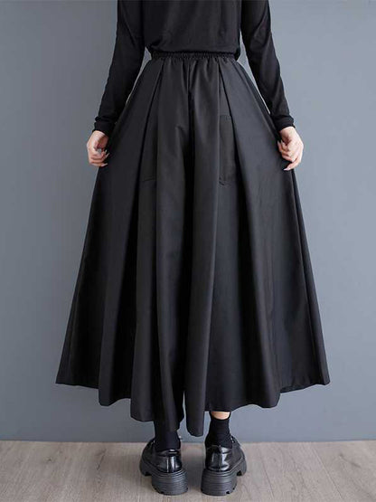 A-Line High Waisted Drawstring Elasticity Pockets Solid Color Culotte Pants