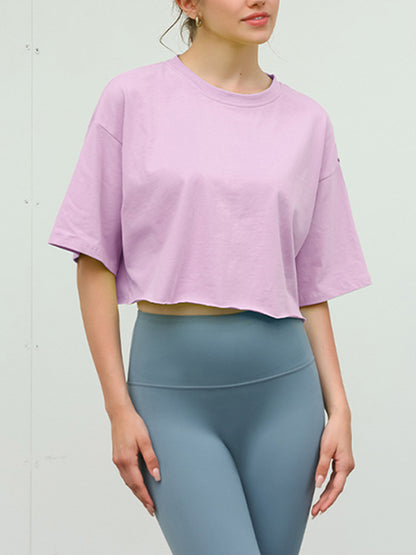 Loose Short Sleeves Solid Color Round-Neck T-Shirts Tops