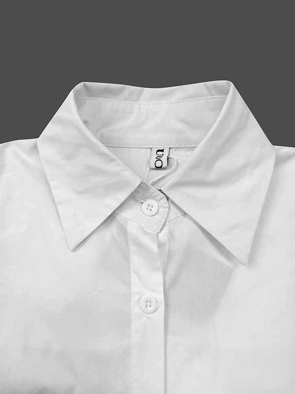 High-Low Long Sleeves Buttoned Plaid Pockets Split-Joint Split-Side Lapel Blouses&Shirts Tops