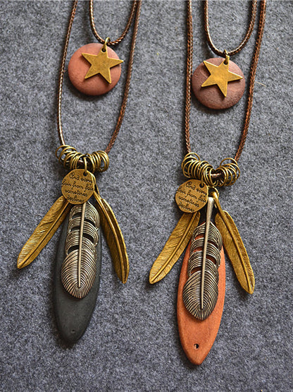Wool Feathers Tassel Sweater Chain Necklace