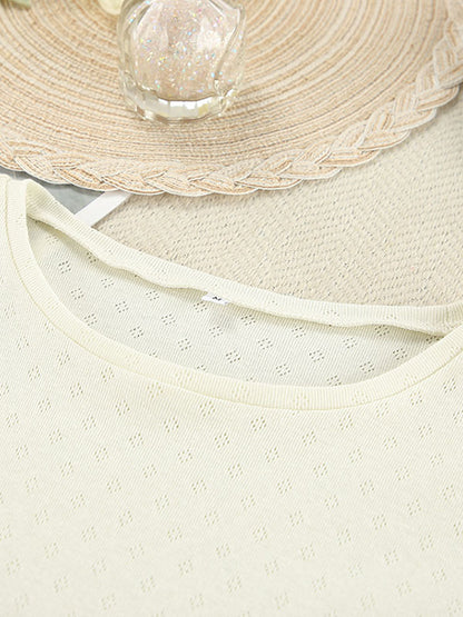 High Waisted Long Sleeves Elasticity See-Through Solid Color Split-Joint Round-Neck Two Pieces Set