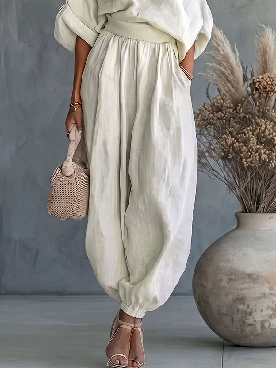High Waisted Wide Leg Elasticity Pockets Solid Color Pants Trousers