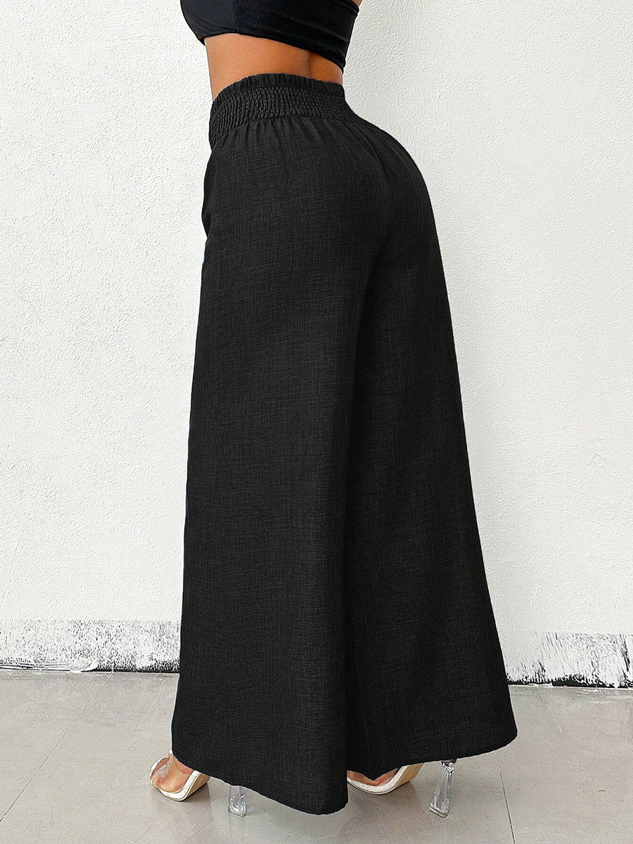 High Waisted Loose Elasticity Solid Color Pants Trousers