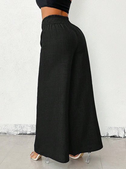 High Waisted Loose Elasticity Solid Color Pants Trousers
