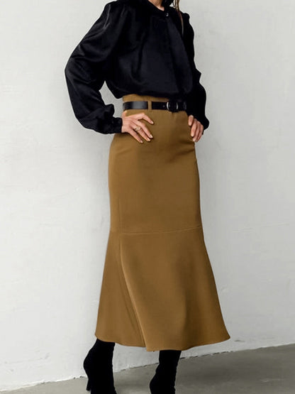 Loose Mermaid No Belt Solid Color Split-Joint Zipper Skirts Bottoms