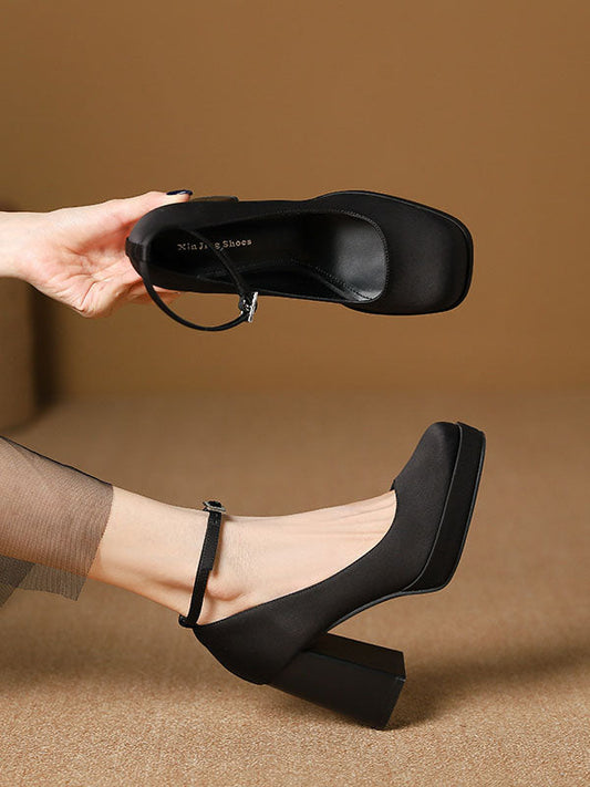 Lace-Up Shallow Cut Square-Toe Mary Janes Pumps