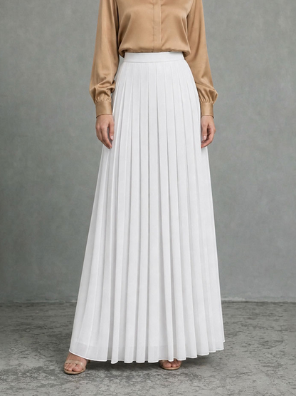 Solid Color Pleated High Waisted A-line Skirts Bottoms