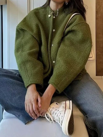 Long Sleeves Loose Split-Joint Round-Neck Outerwear