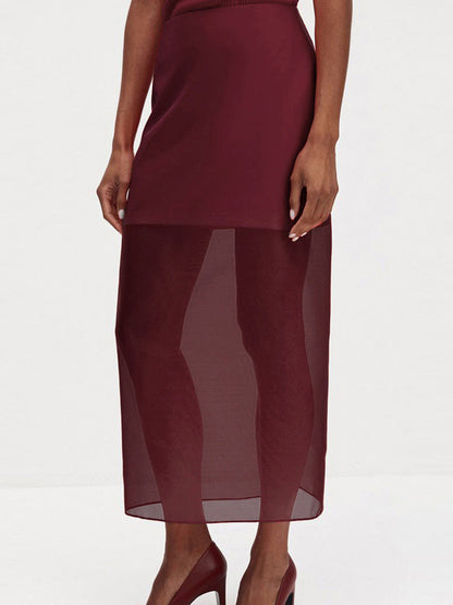 Bodycon High Waisted See-Through Solid Color Split-Joint Skirts Bottoms