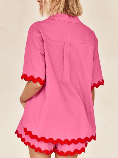 Loose Contrast Color Shirts Tops & Shorts Two Pieces Set