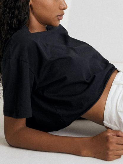 Loose Short Sleeves Solid Color Round-Neck T-Shirts Tops