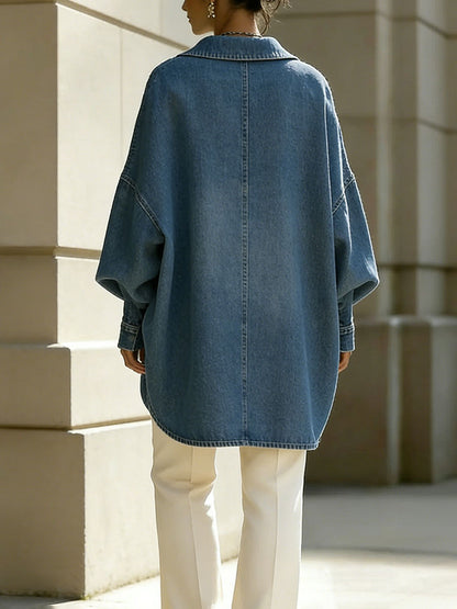 Long Sleeves Loose Buttoned Solid Color Lapel Blouses&Shirts Tops