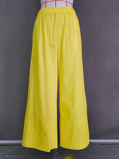 High Waisted Loose Pockets Solid Color Pants Trousers