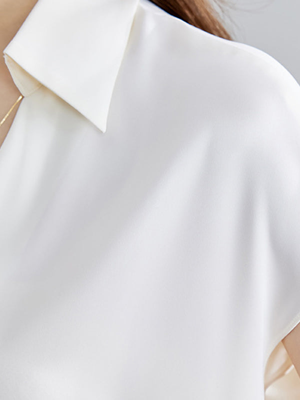 Loose Raglan Sleeve Solid Color Split-Joint Lapel Blouses&Shirts Tops