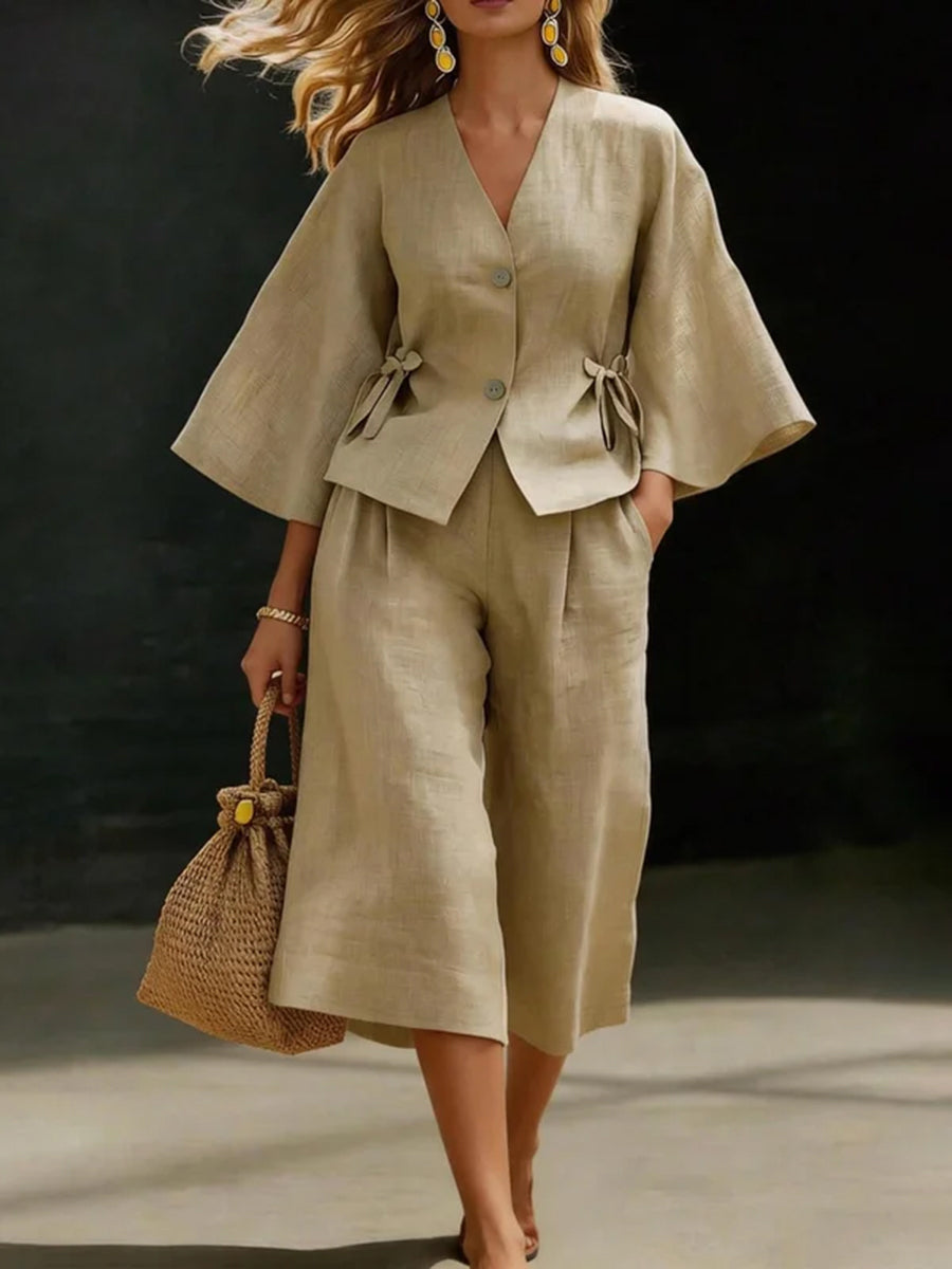 Cropped Wide Leg Elasticity Pleated Pockets Solid Color Pants Trousers