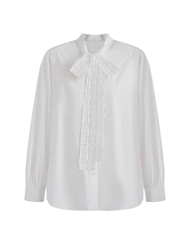 Long Sleeves Buttoned Solid Color Lace Collar Blouses&Shirts Tops