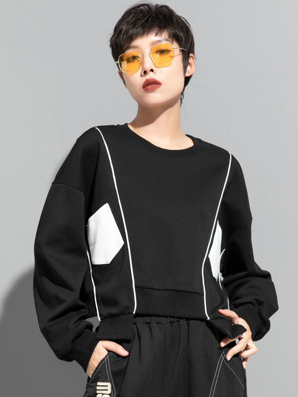 Original Creation Loose Batwing Sleeves Contrast Color Split-Joint Round-Neck Sweatshirt Tops