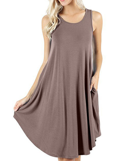 Loose Pockets Sleeveless Solid Color Spaghetti-Neck Mini Dresses