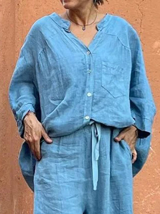 Loose Raglan Sleeve Split-Joint V-Neck Blouses&Shirts Tops