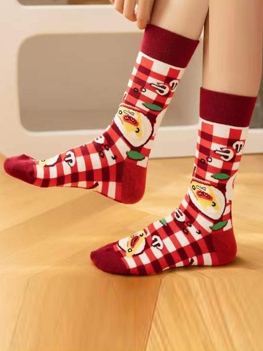 Cartoon Printed Contrast Color Sweat-Absorbing Socks Accessories