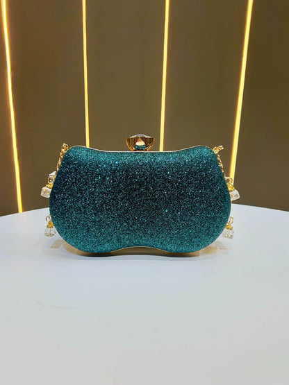 Chains Geometric Lock Rhine Stones Shiny Evening Bags & Clutches Mini Bags